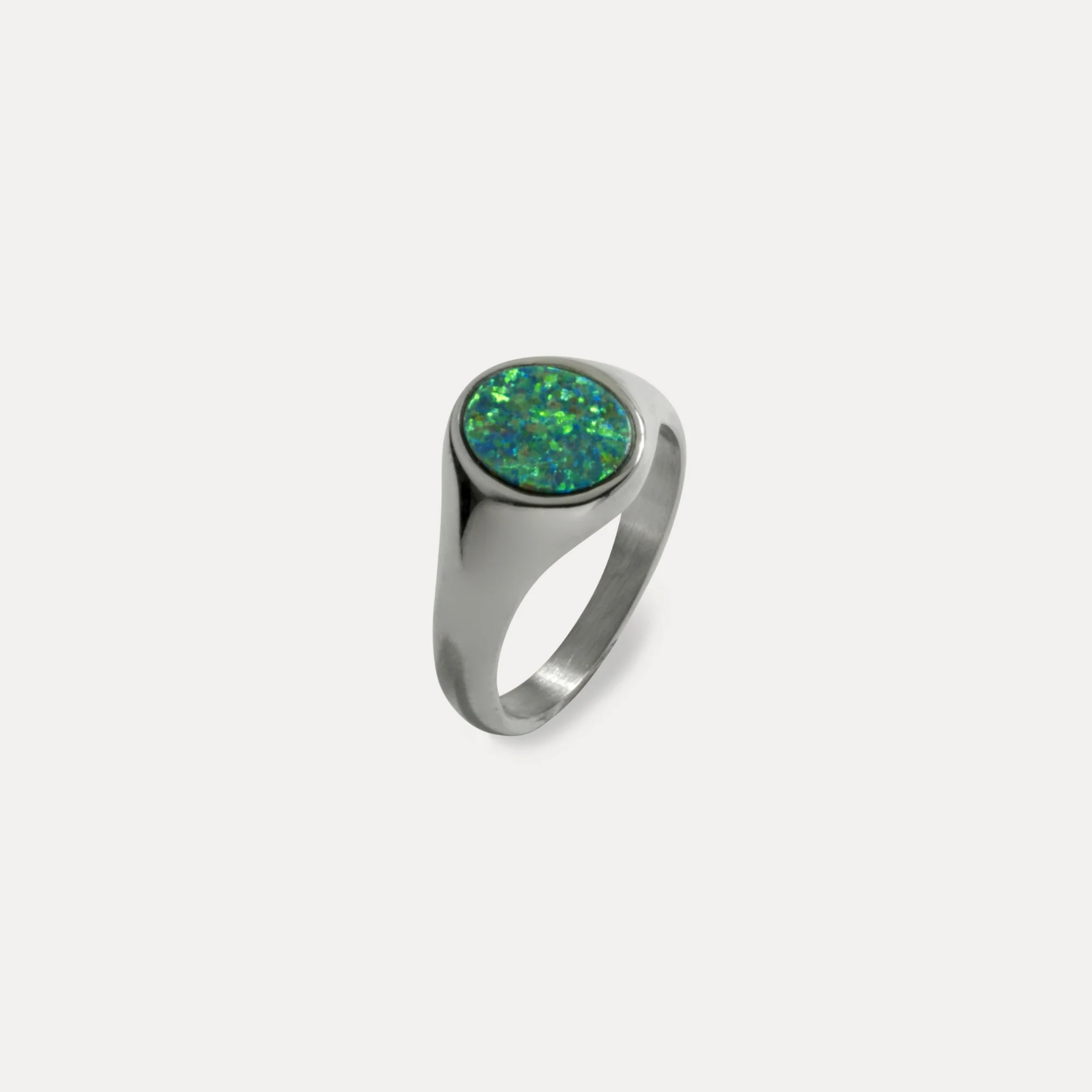 Green Opal Signet Ring - Silver - Image 3