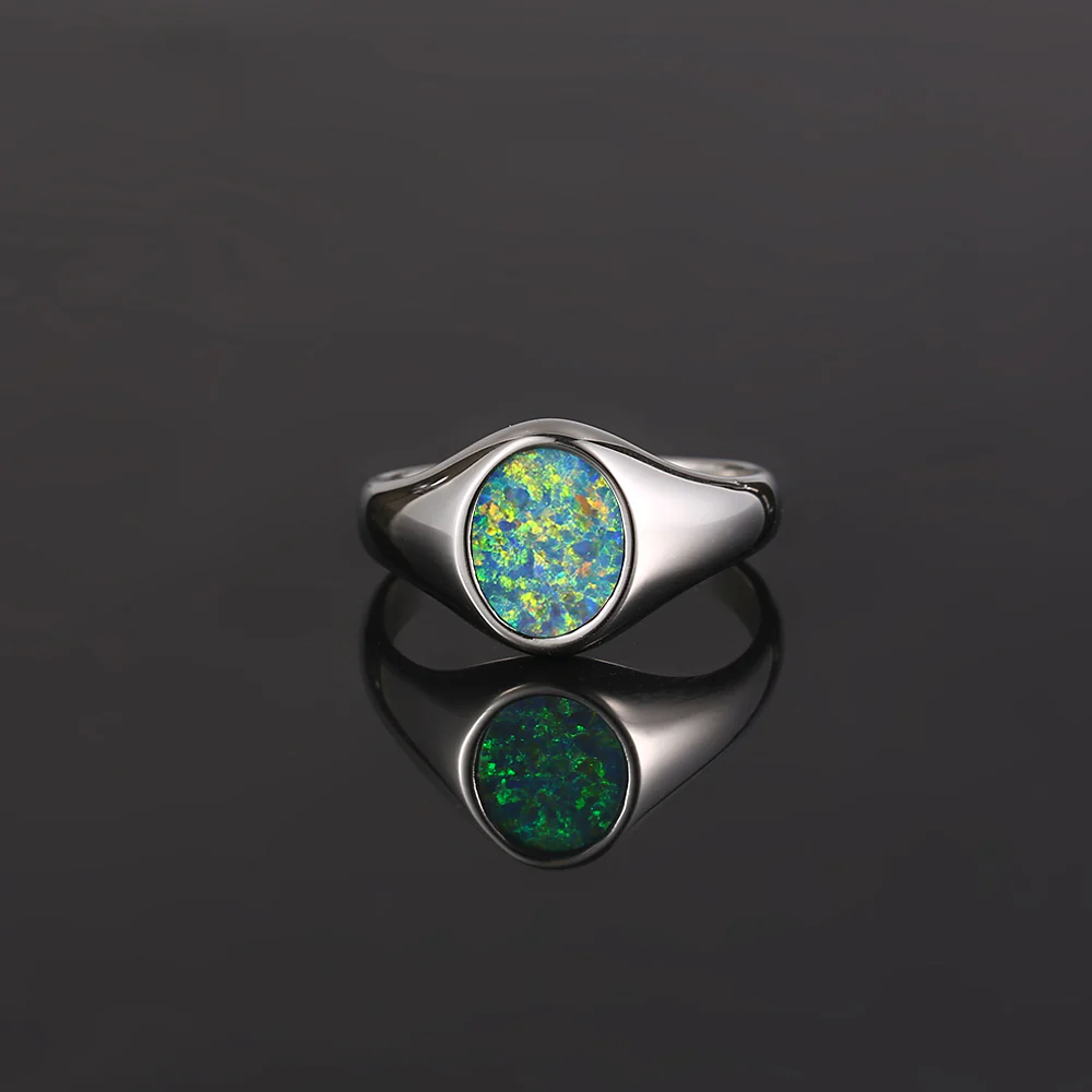 Green Opal Signet Ring - Silver - Image 4