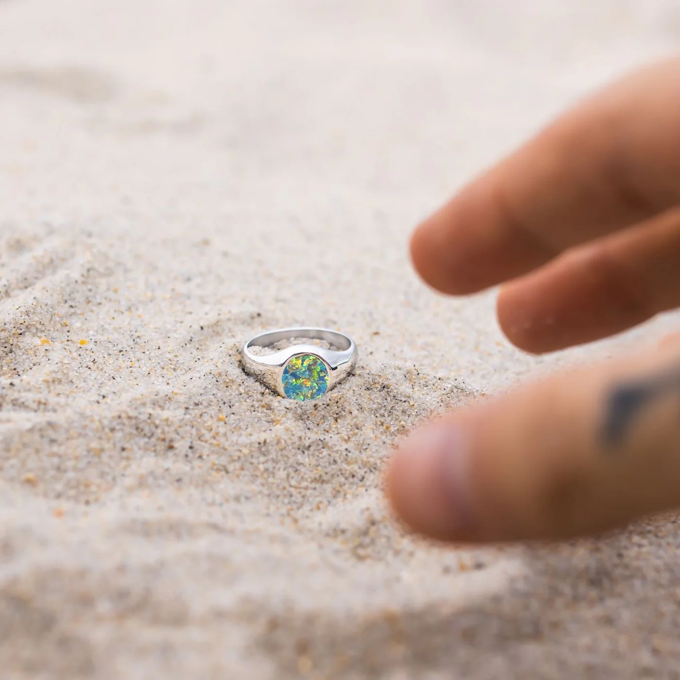 Green Opal Signet Ring - Silver - Image 5