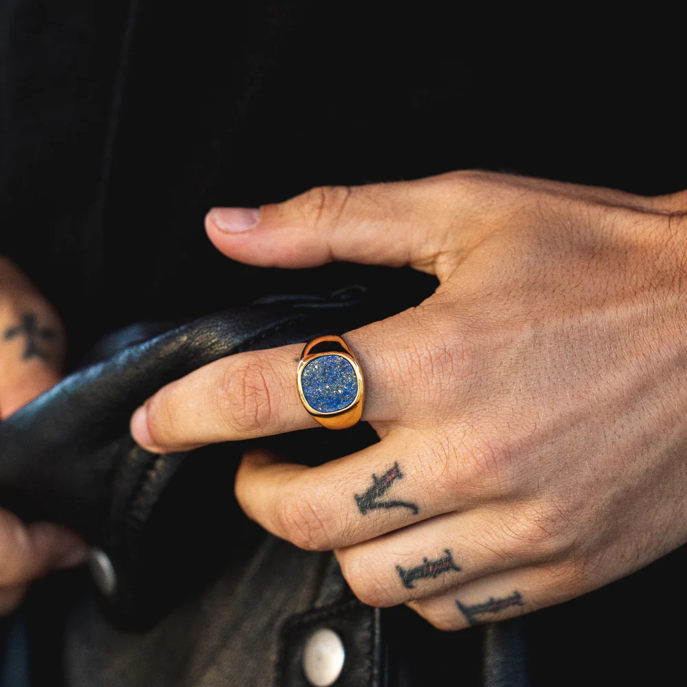 Large Lapis Signet Ring - Gold - Image 4
