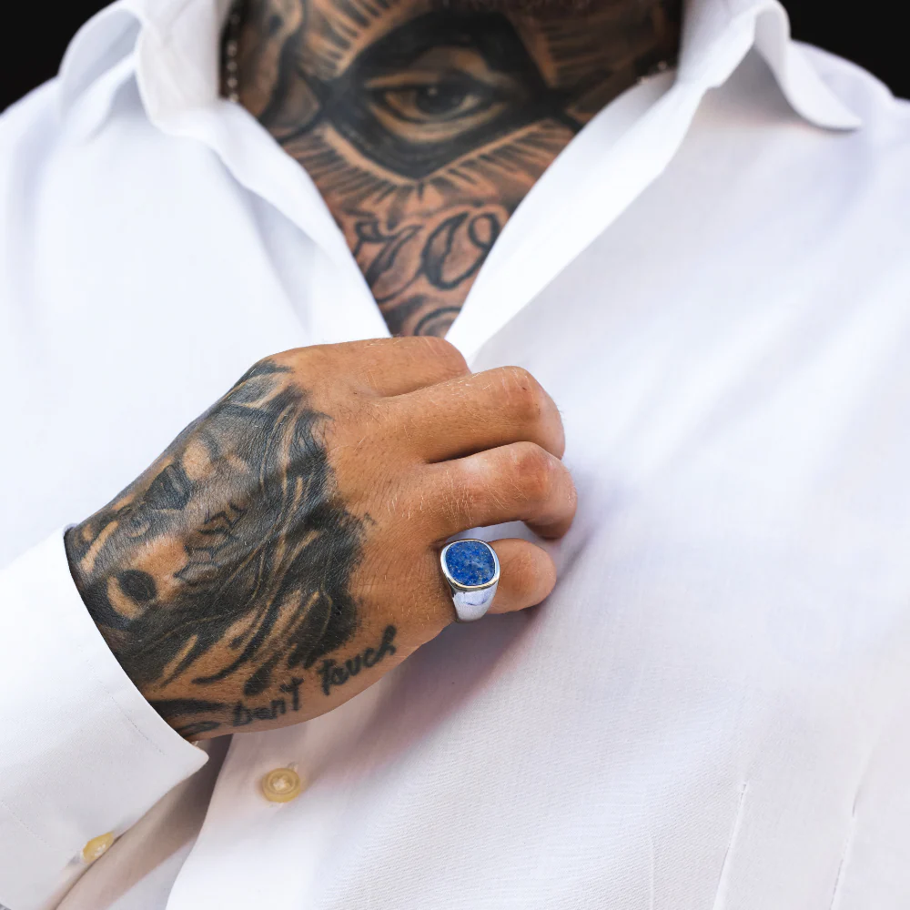 Large Lapis Signet Ring - Gold - Image 5