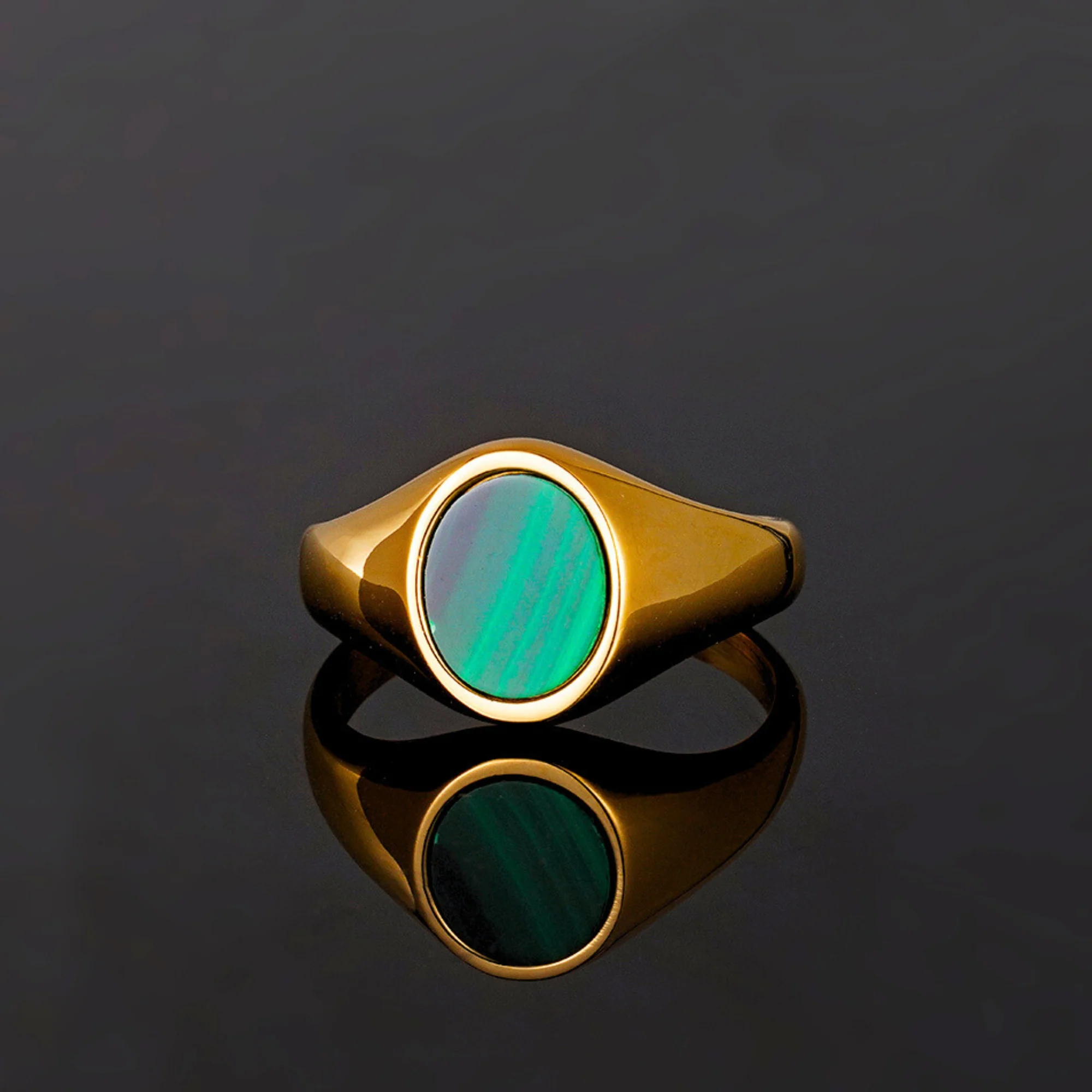 Malachite Signet Ring - Gold - Image 3