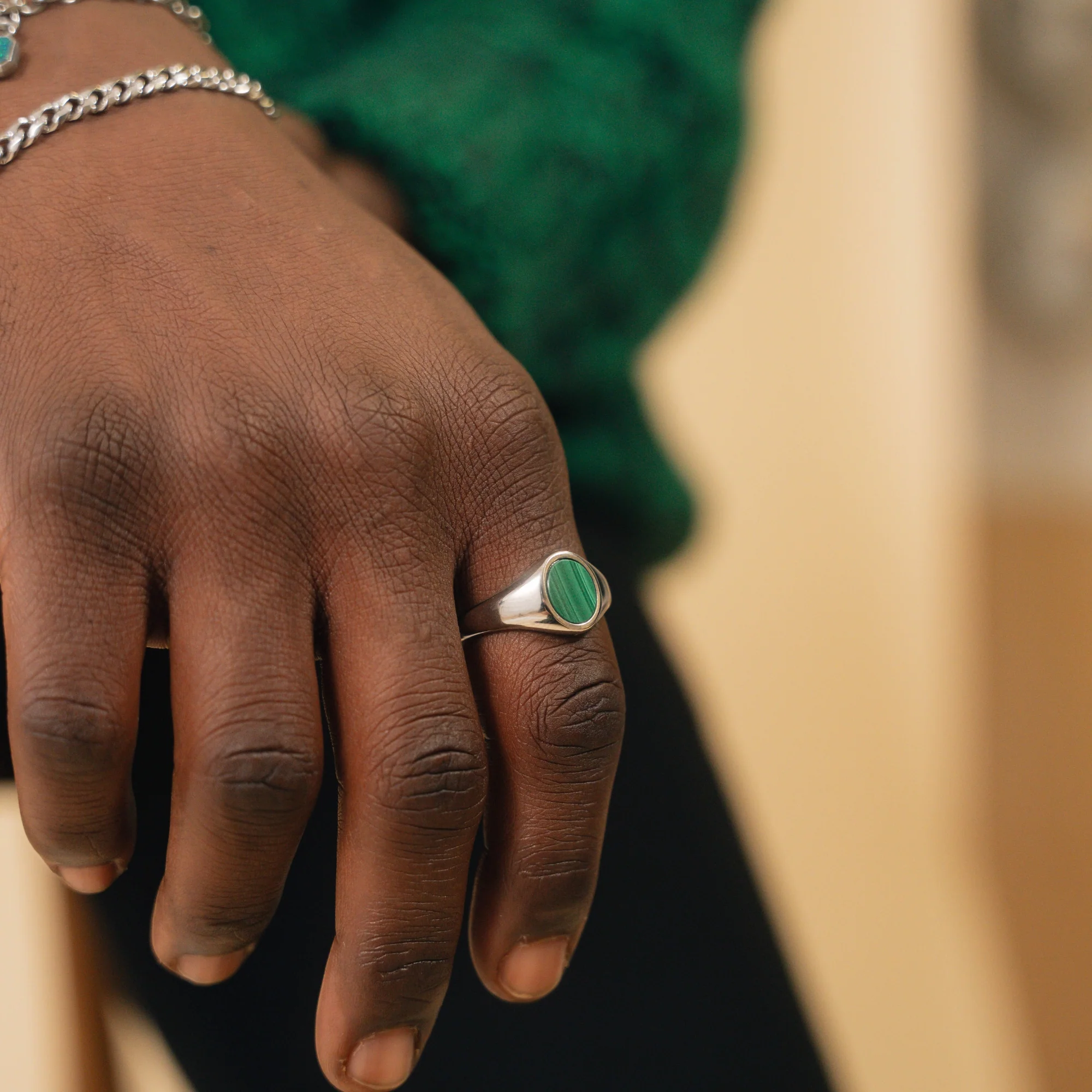 Malachite Signet Ring - Silver - Image 3