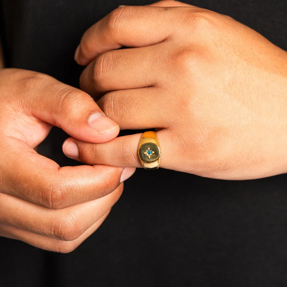 North Star Signet Blue Ring - Silver - Image 9