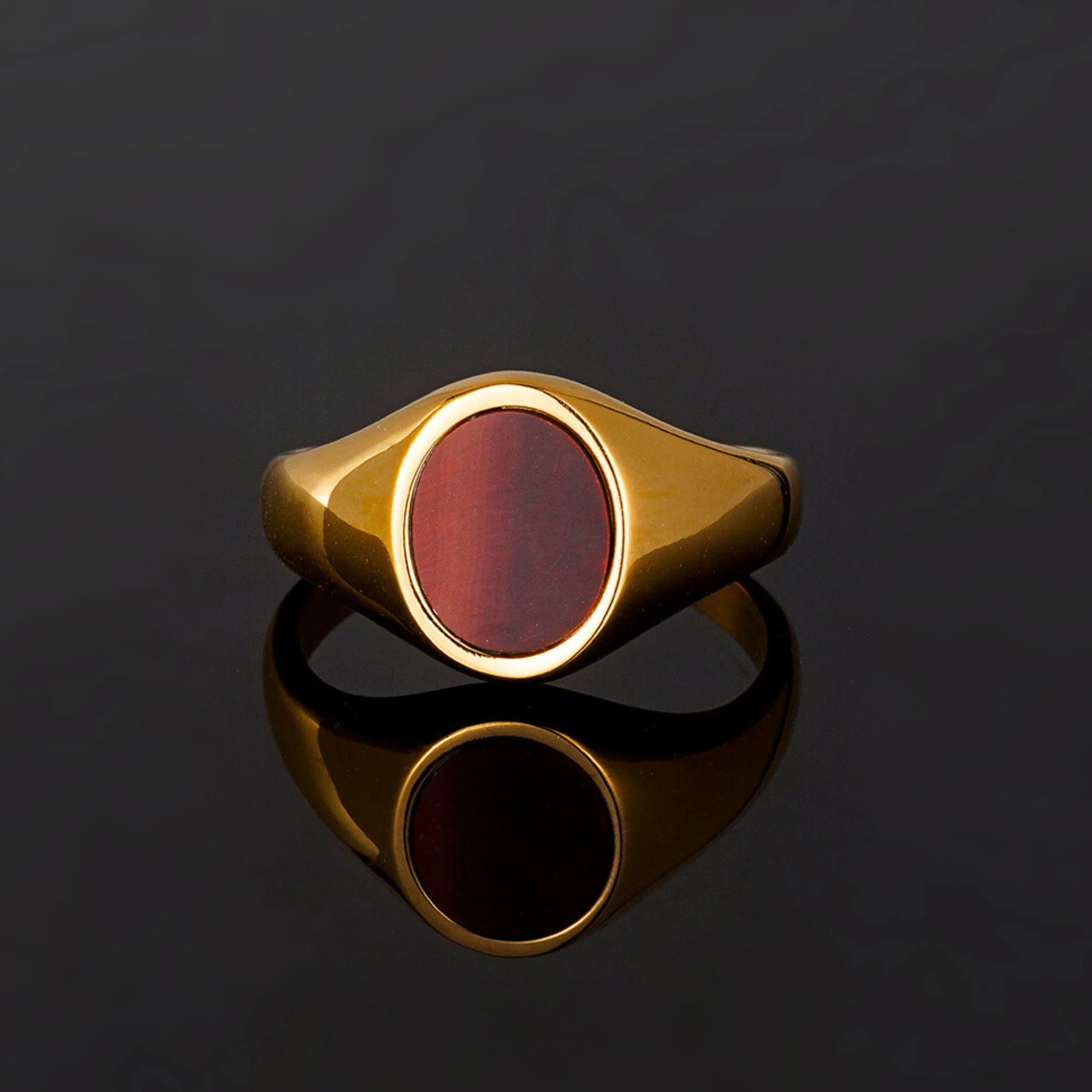 Red Tigers Eye Oval Ring - Gold - Image 3