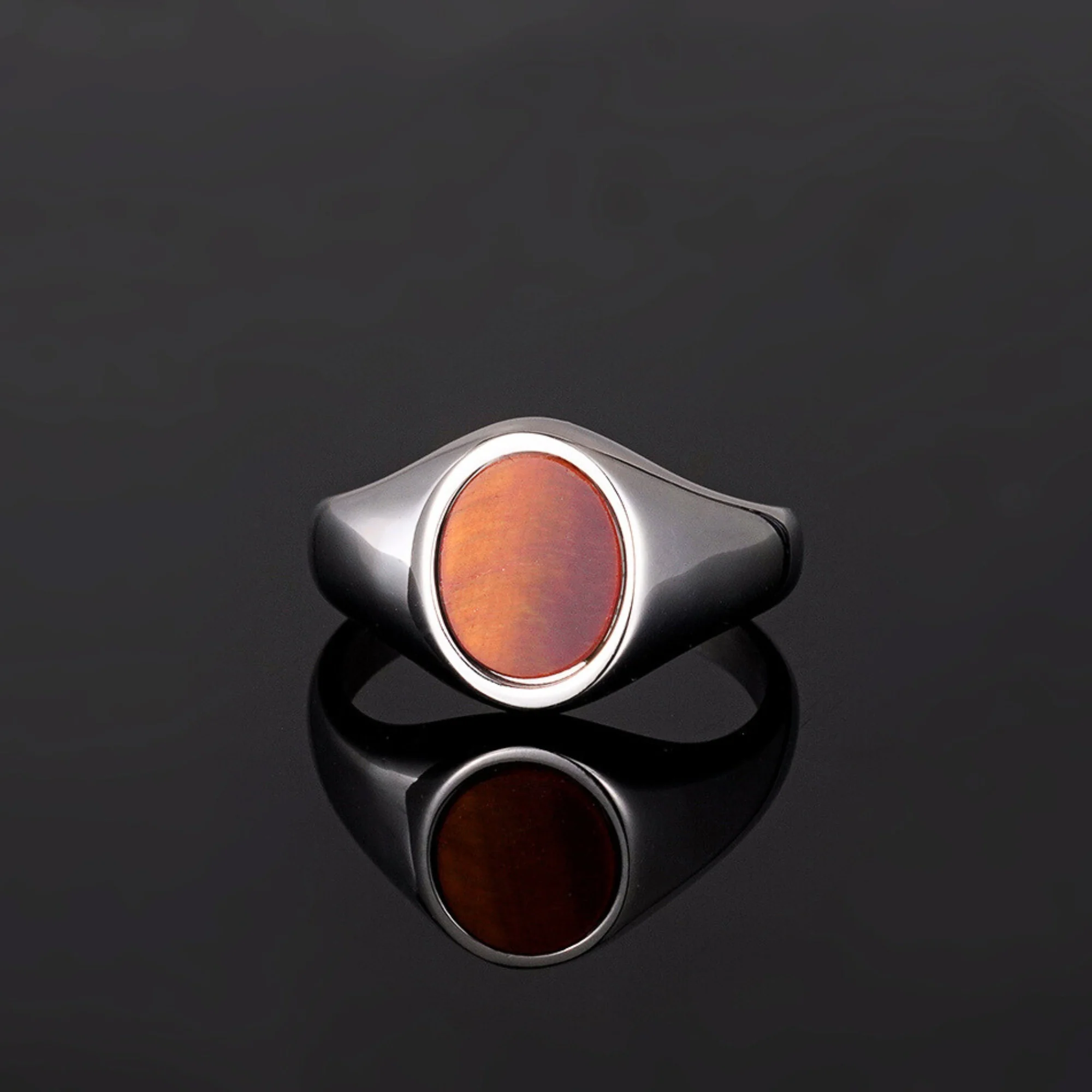 Red Tigers Eye Oval Ring - Silver - Image 3