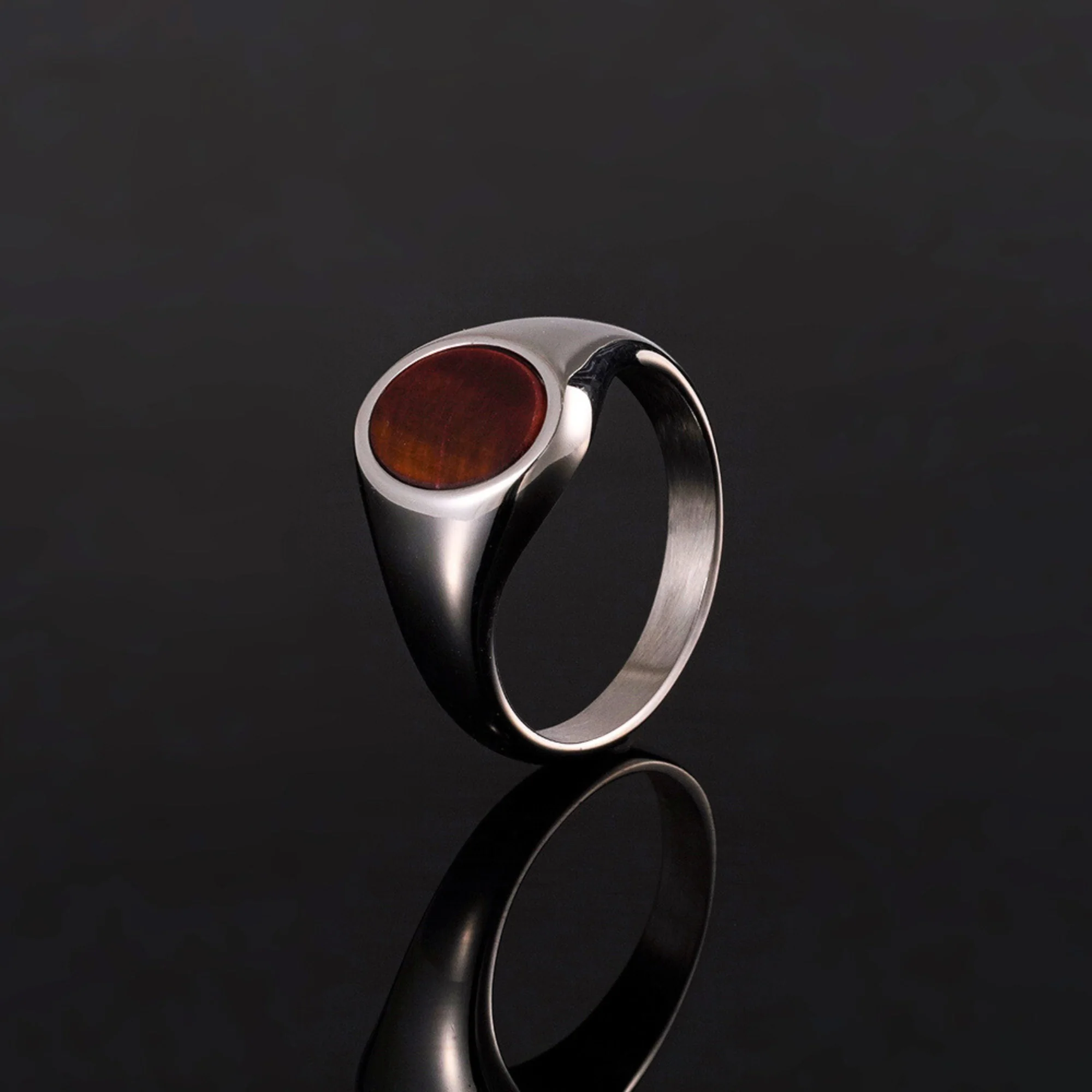 Red Tigers Eye Oval Ring - Silver - Image 4