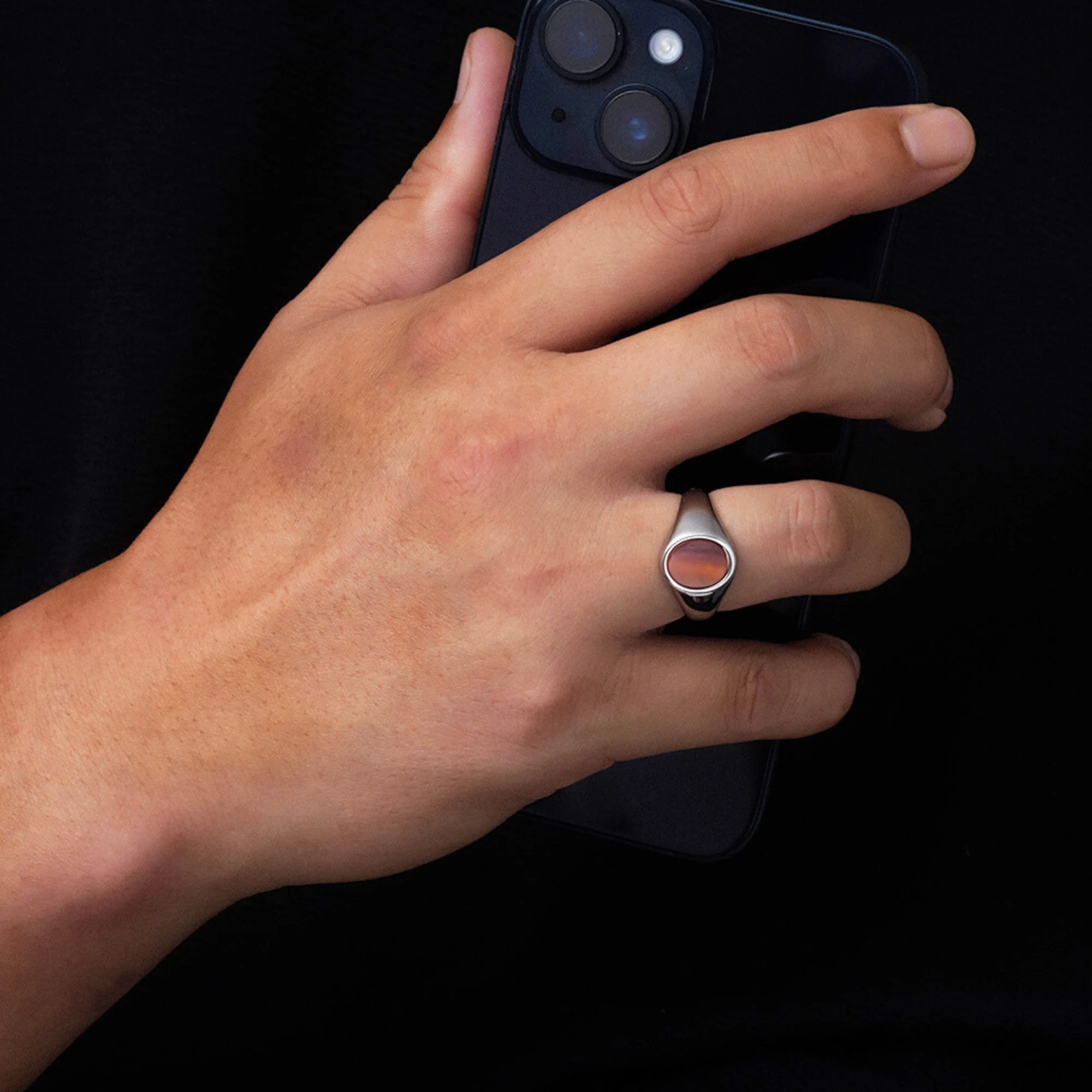 Red Tigers Eye Oval Ring - Silver - Image 5