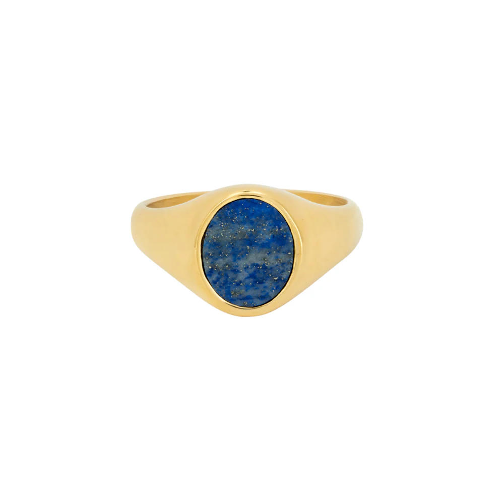 Blue Lapis Lazuli Signet Ring - Gold - Image 5