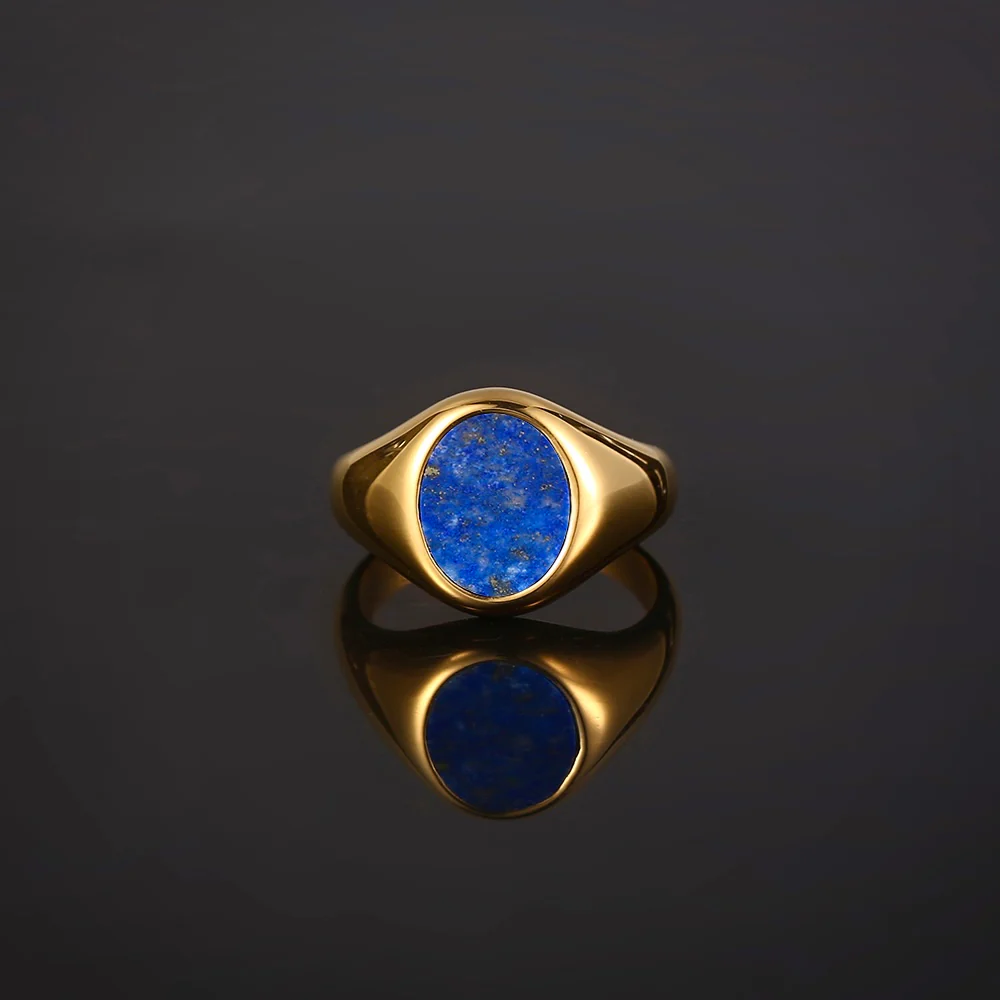 Blue Lapis Lazuli Signet Ring - Gold - Image 6