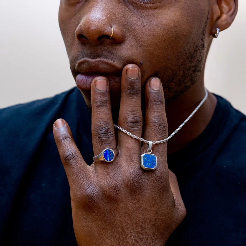 Blue Lapis Lazuli Signet Ring - Silver - Image 3