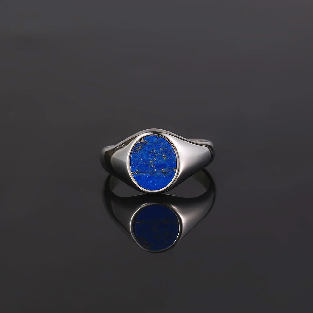 Blue Lapis Lazuli Signet Ring - Silver - Image 4