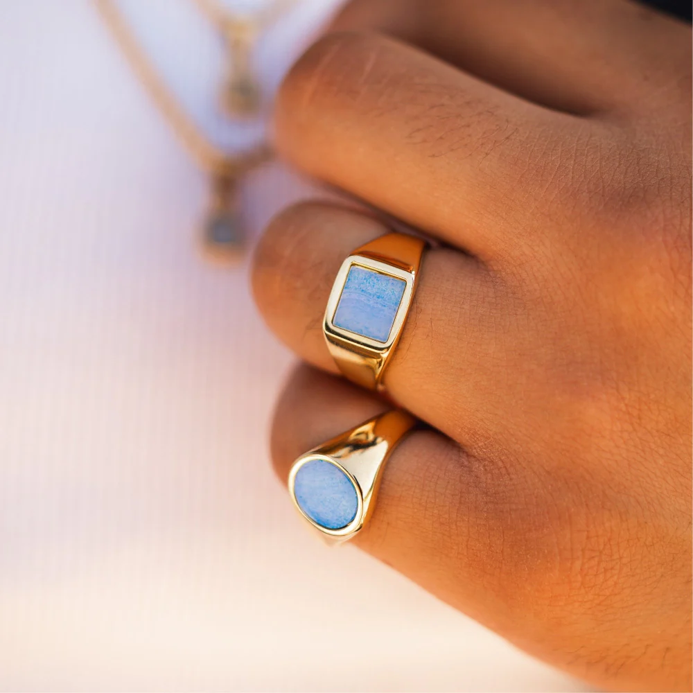 Blue Lace Agate Ring - Gold - Image 3