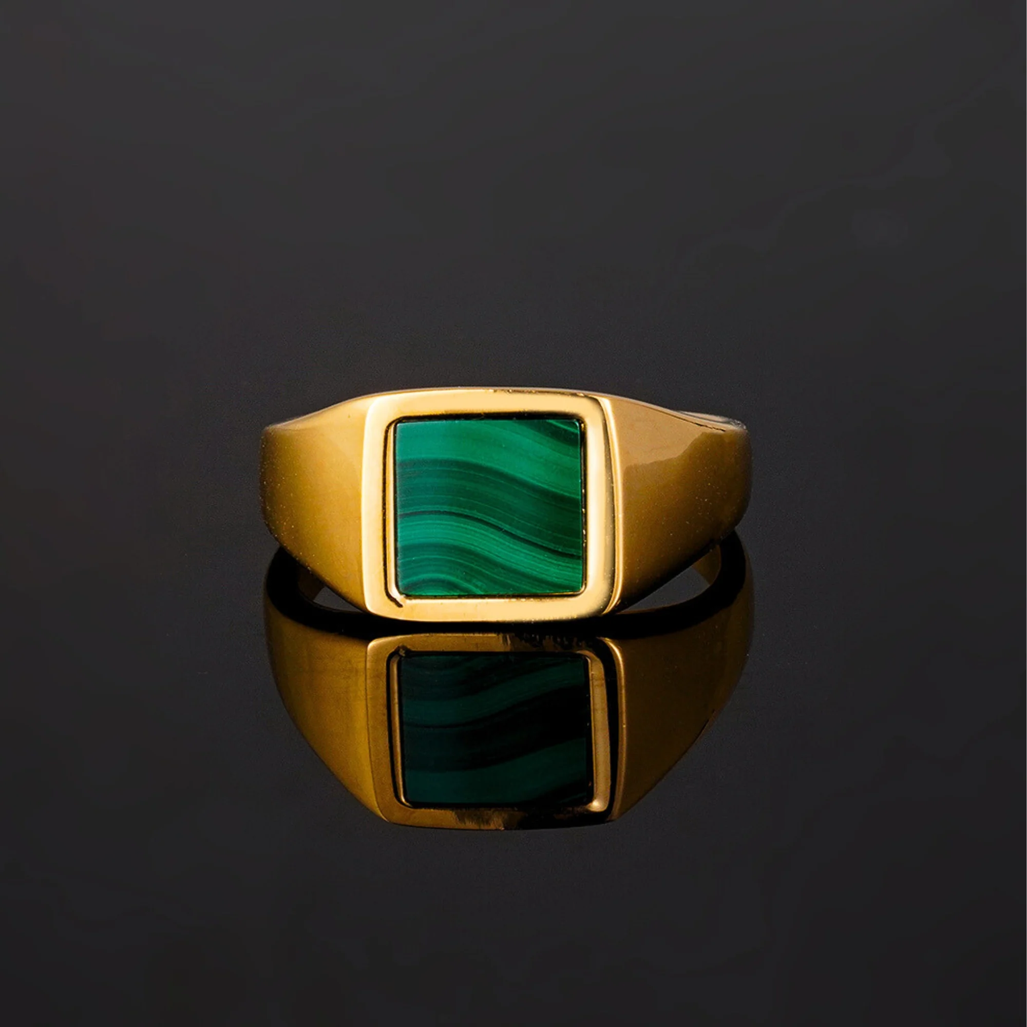 Square Malachite Ring - Gold - Image 4