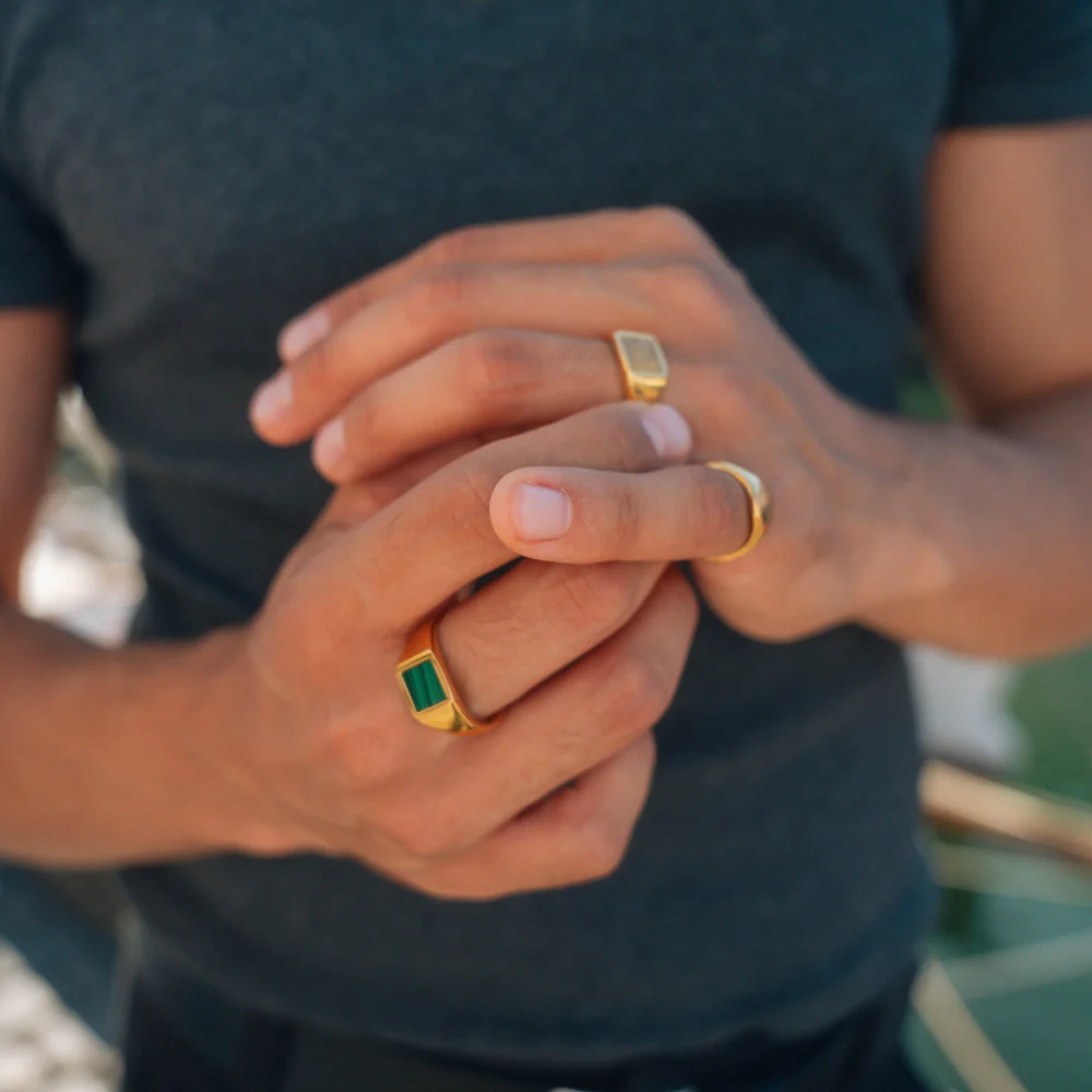 Square Malachite Ring - Gold - Image 5
