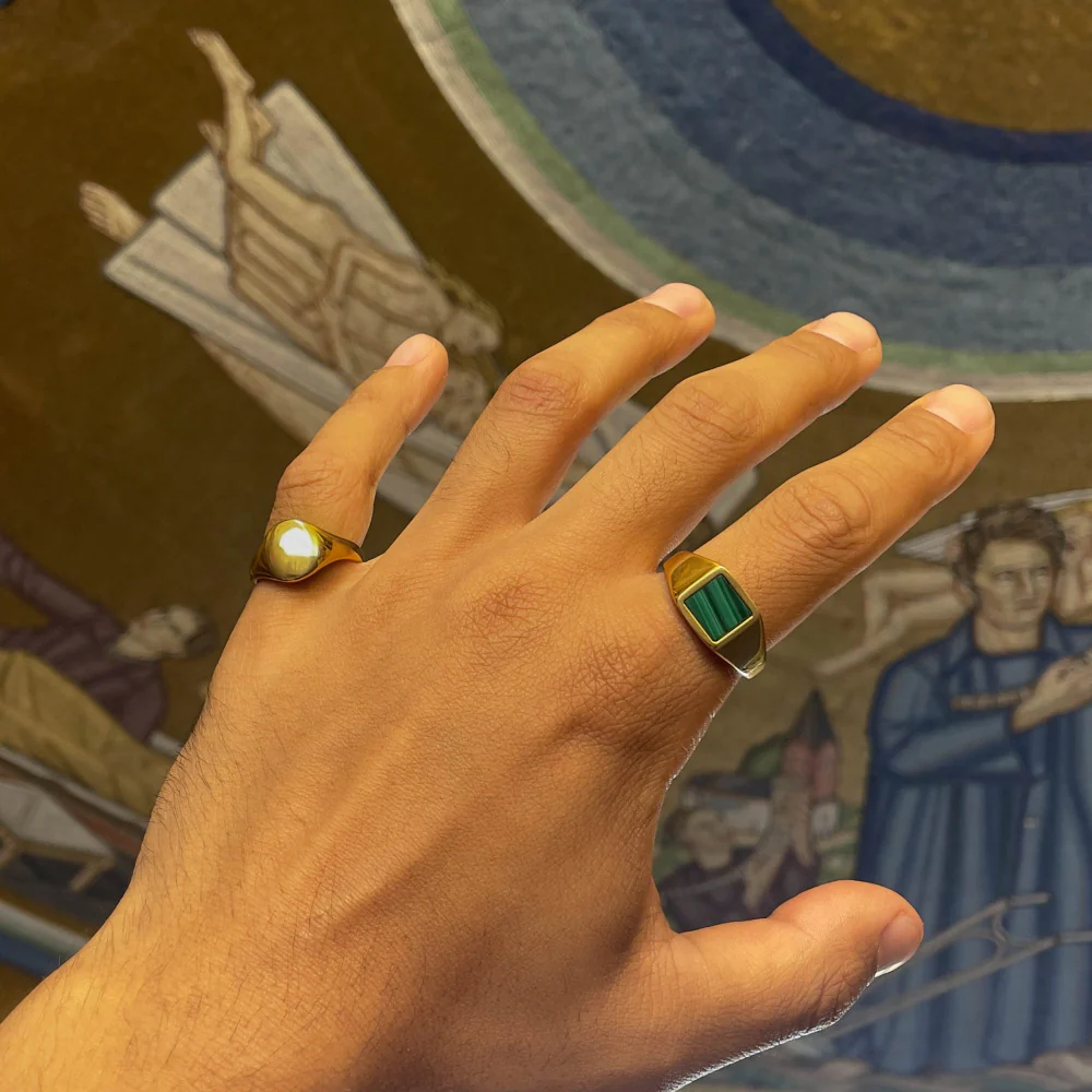 Square Malachite Ring - Gold - Image 8