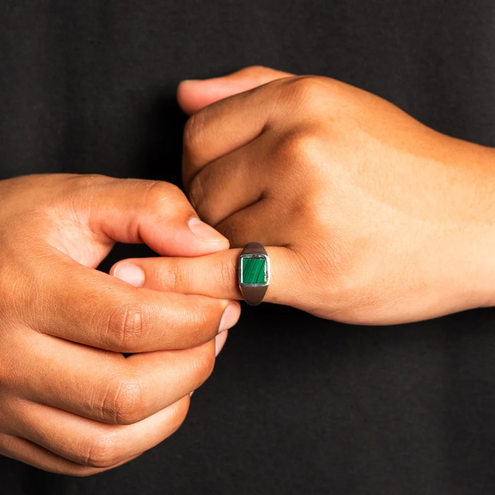Square Malachite Ring - Gold - Image 6
