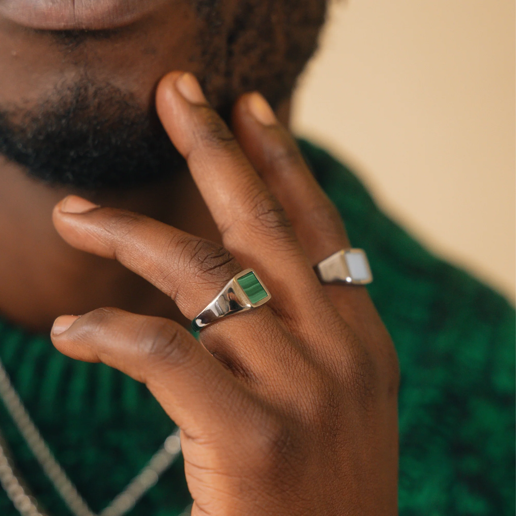 Square Malachite Ring - Silver - Image 12
