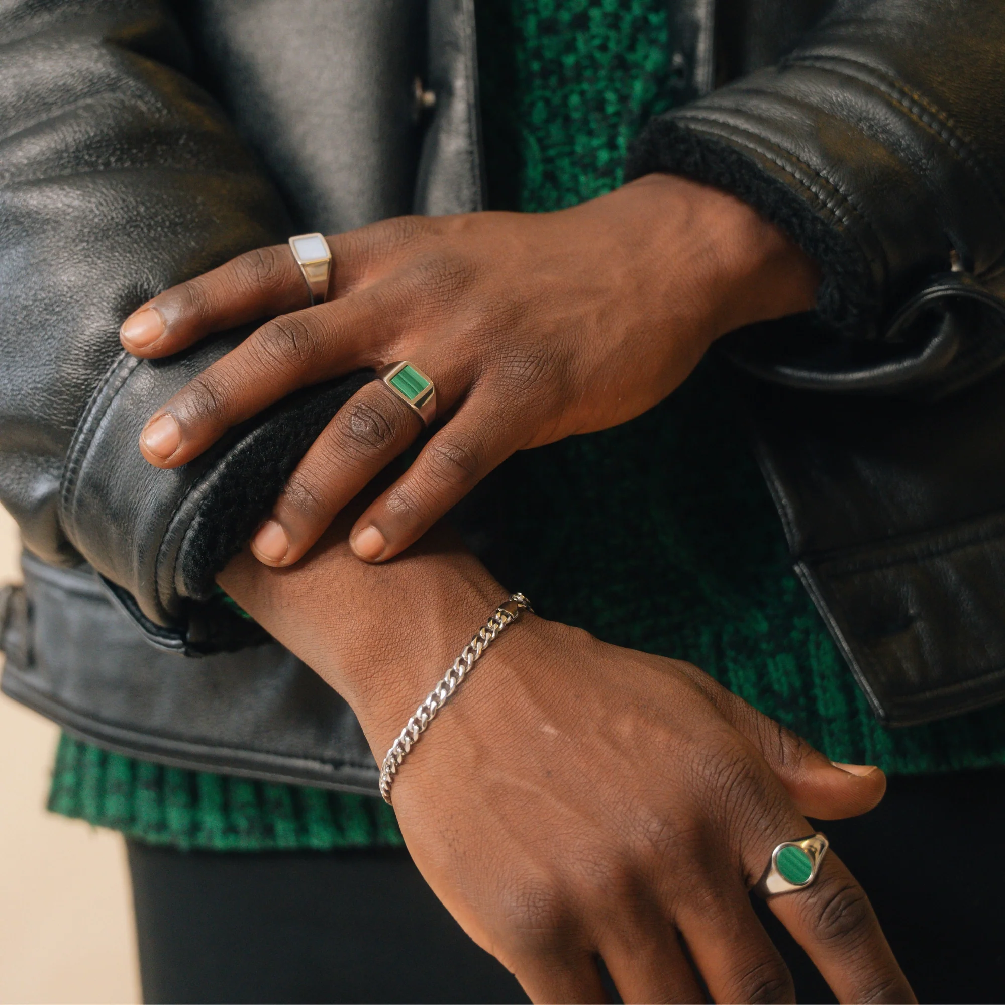 Square Malachite Ring - Silver - Image 8