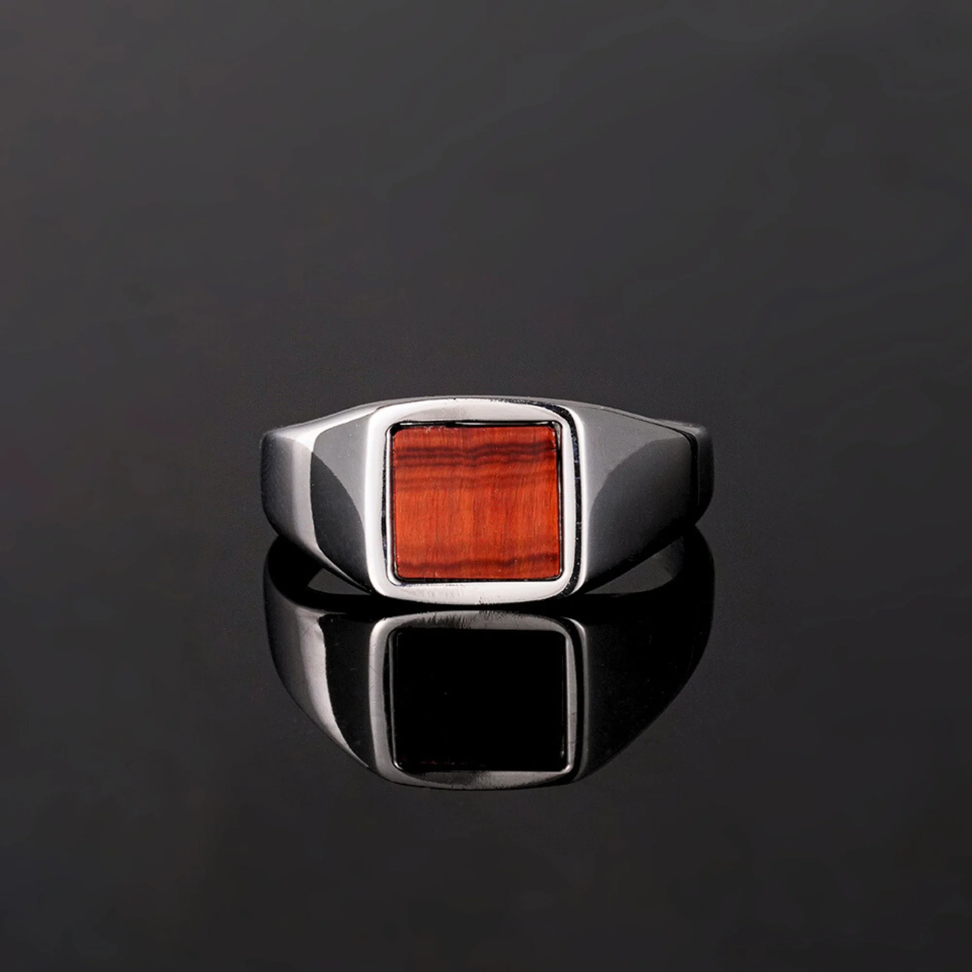 Square Red Tigers Eye Ring - Silver - Image 3