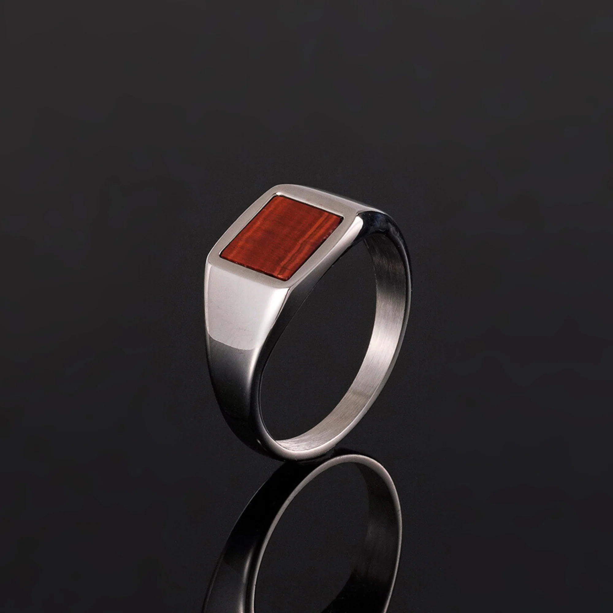 Square Red Tigers Eye Ring - Silver - Image 4