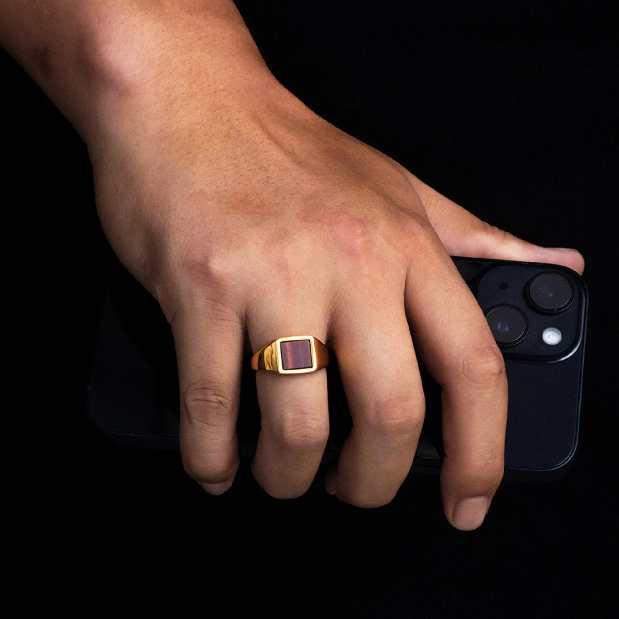 Square Red Tigers Eye Ring - Silver - Image 7