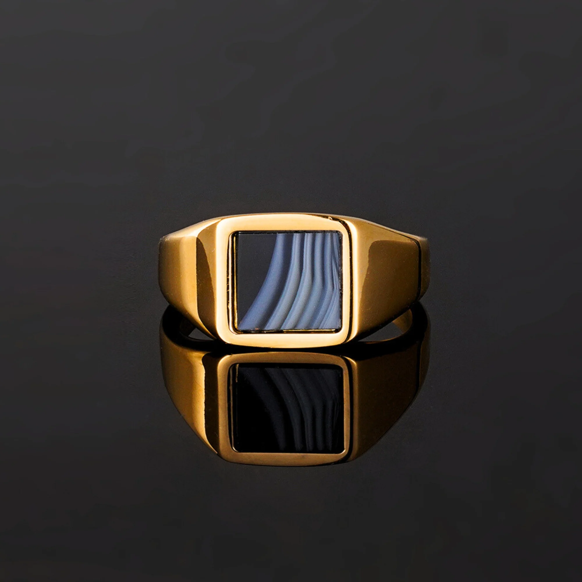 Square White Line Onyx Ring - Silver - Image 8